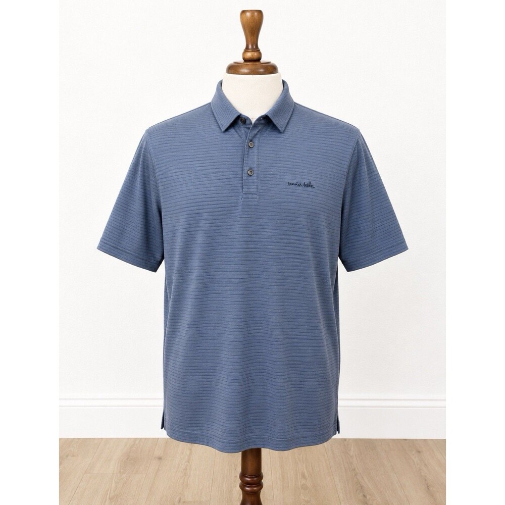 Travis Matthew Polo Shirt XXL Blue Gray Fine Horizontal Stripe Golf Casual
